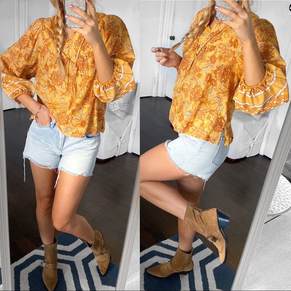 π C&C CALIFORNIA BOHO FLORAL YELLOW ORANGE LOOSE TOP! - Picture 9 of 9